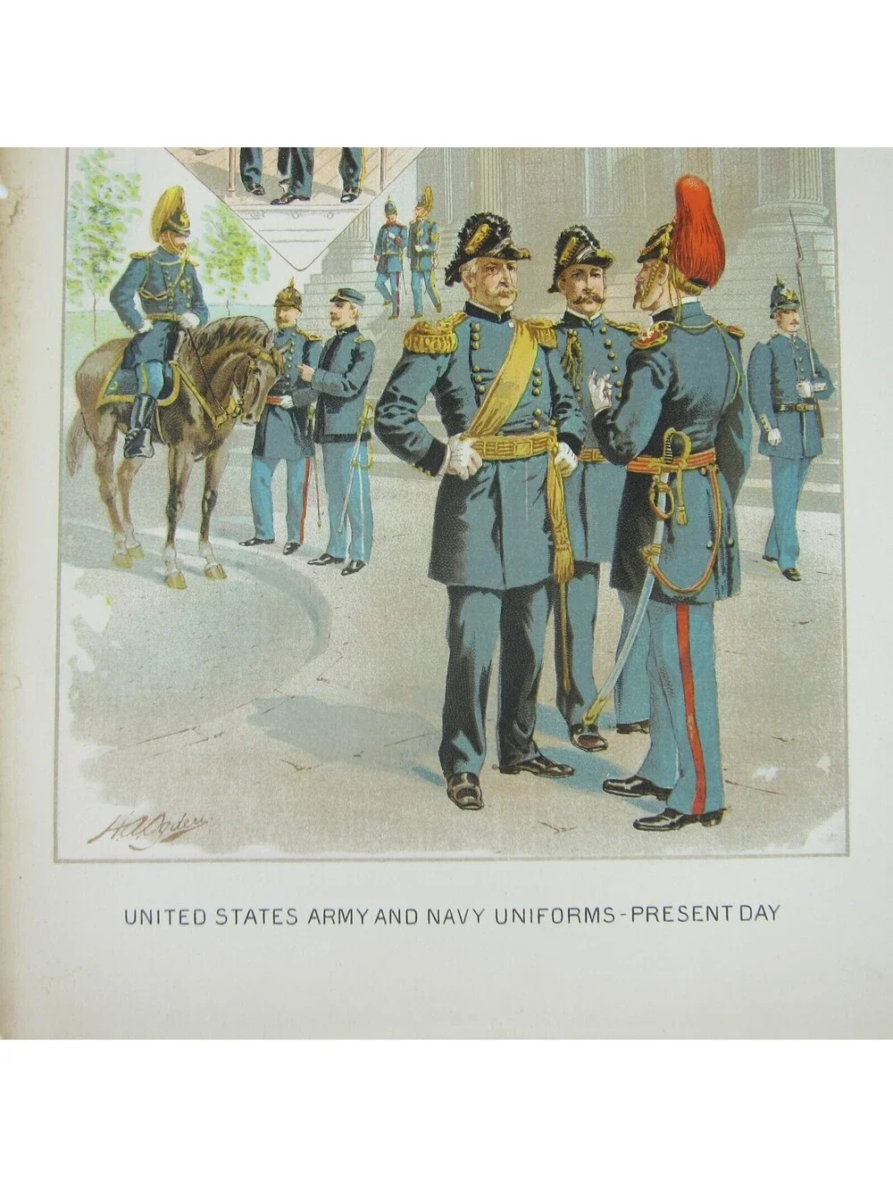 Chromolith Book Plate US Army & Navy Uniforms Spanish-American War Ogden Antique